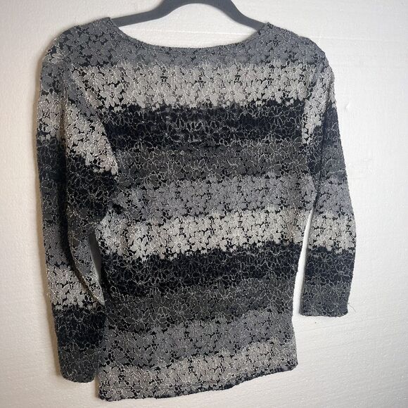 Star CC Vintage Y2K Black Grey Floral Sheer Textured 3/4 Sleeve Shirt size large - Picture 4 of 5